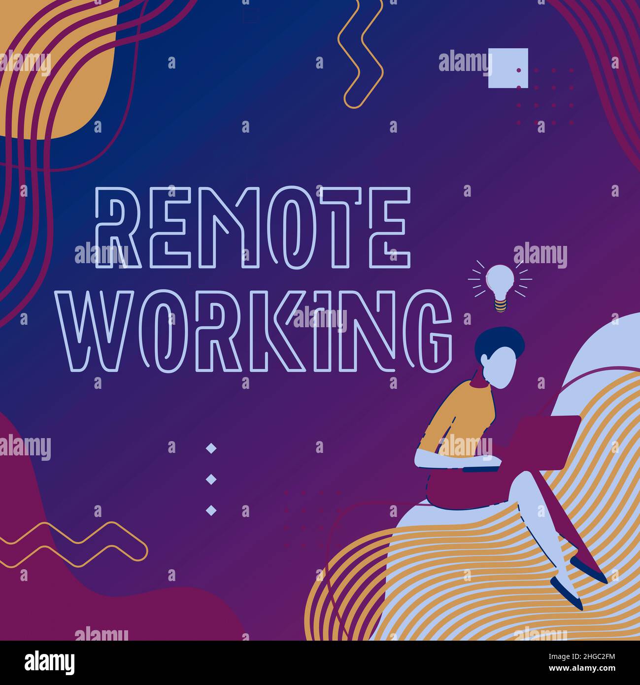 Text caption presenting Remote Working. Internet Concept style that allows professionals to work outside of an office Woman Sitting With Laptop Stock Photo