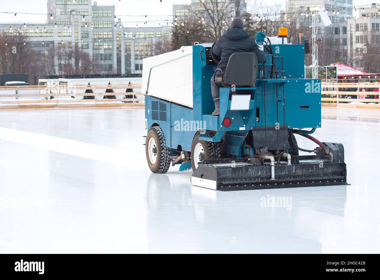 ice rink cleaning machine. leveling the surface of the roller
