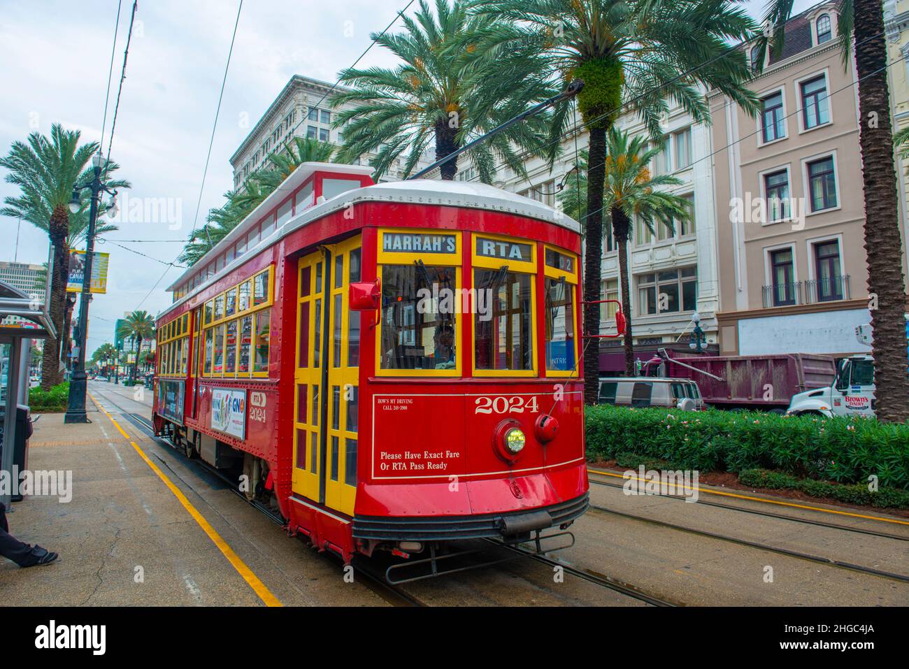 RTA Streetcar Canal Line Route 47 at Dauphine Street station in Franch Quarter in downtown New Orleans, Louisiana LA, USA. Stock Photo