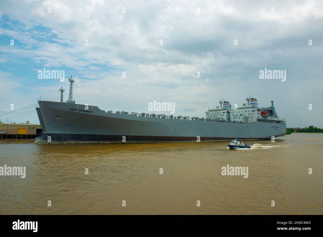 MV Cape Kennedy (T-AKR 5083) is a US Military Sealift Command Roll-on Roll-off ship on Mississippi River in New Orleans, Louisiana LA, USA. Stock Photo