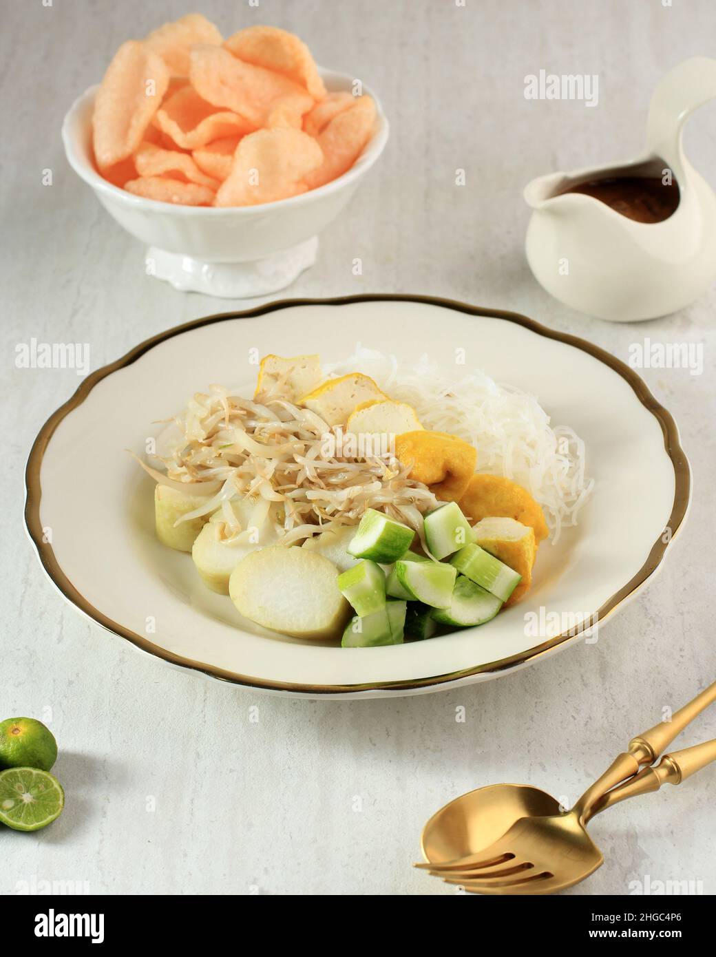 Ketoprak Betawi. Traditional Street food Made from Rice Cake, Rice