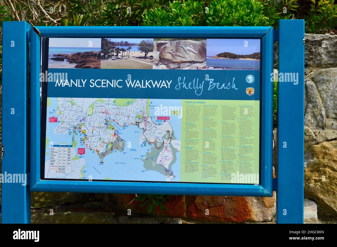 An information board with a map at Shelly Beach near Manly in Sydney, Australia Stock Photo