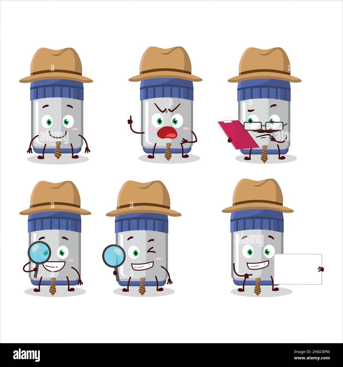 Detective blue whiteboard marker cute cartoon character holding ...