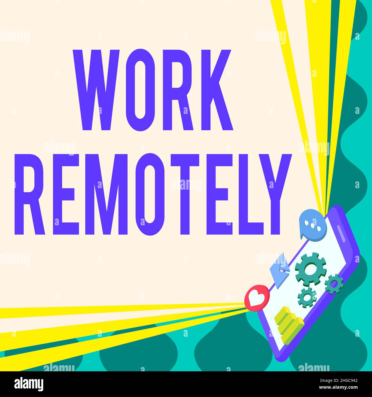 Hand writing sign Work Remotely. Business idea fresh working style ...