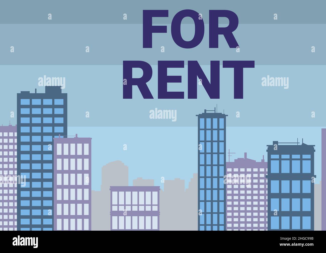 Writing displaying text For Rent. Word Written on when you make property available for purchasing temporarily Multiple Skyscrapers Drawing Showing Stock Photo