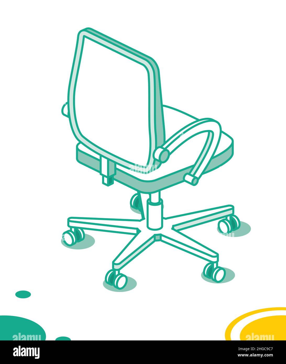 Isometric Office Chair on Wheels. Vector Illustration. Outline Desk