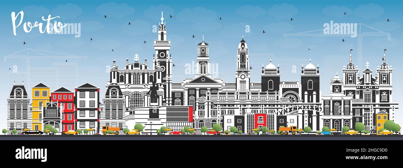 Porto Vector Porto Portugal City Skyline with Color Buildings and Blue Sky. Vector ...