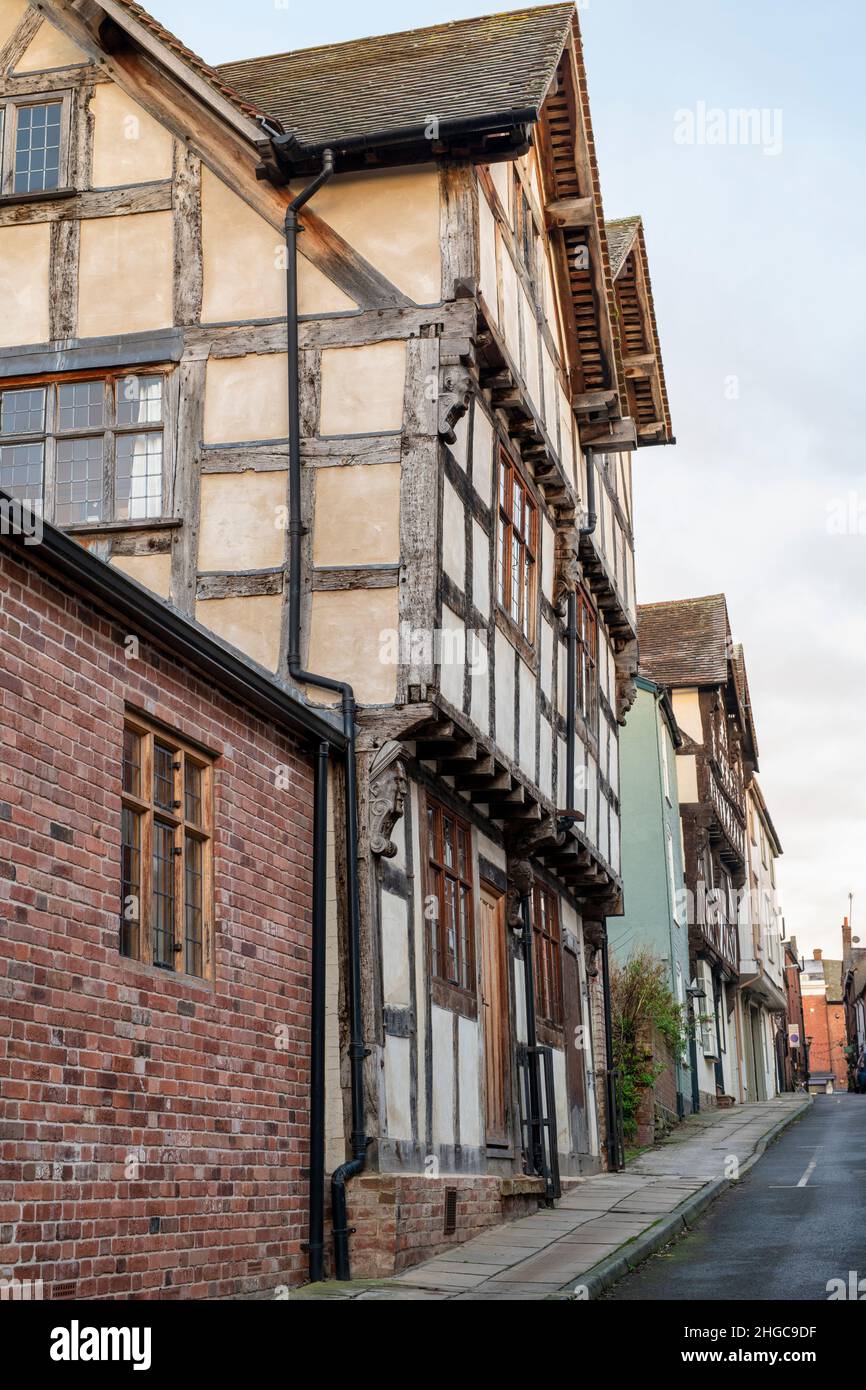 Timber framed house along on Raven lane. Ludlow, Shropshire, England