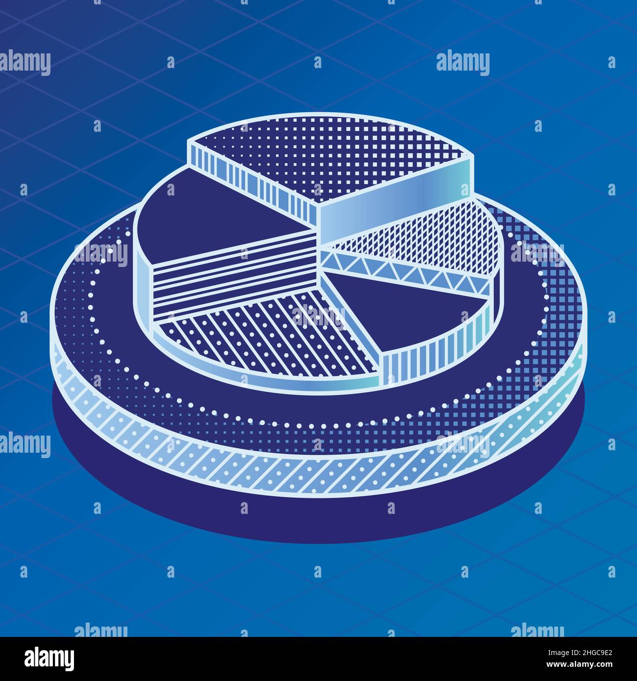 Pie Chart Infographic Element. Isometric Pie Diagram on Blue Background. Vector Illustration. Stock Vector