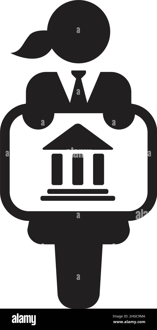 Business icon vector, female person with building symbol on board in a glyph pictogram illustration Stock Vector