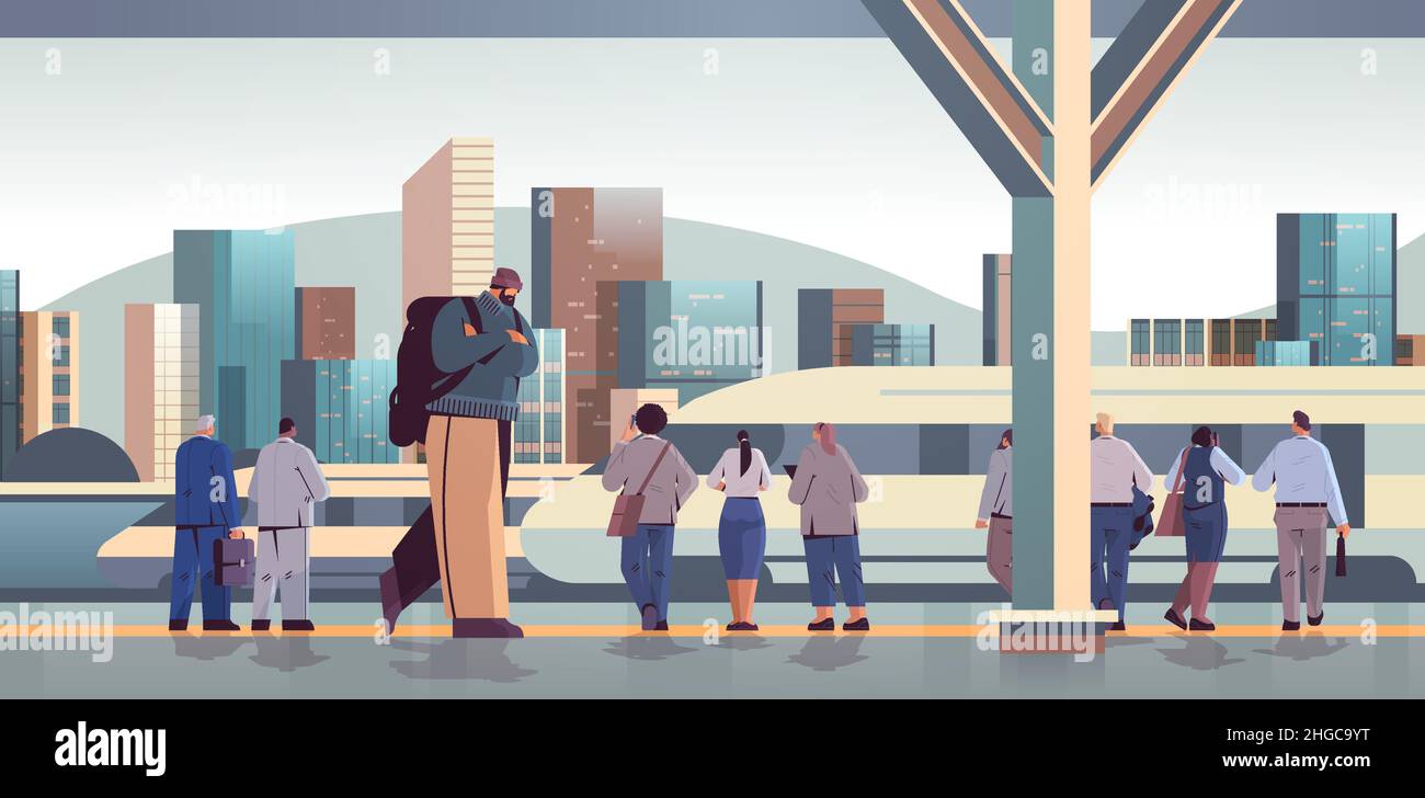 tired depressed man passenger standing on subway platform guy feeling