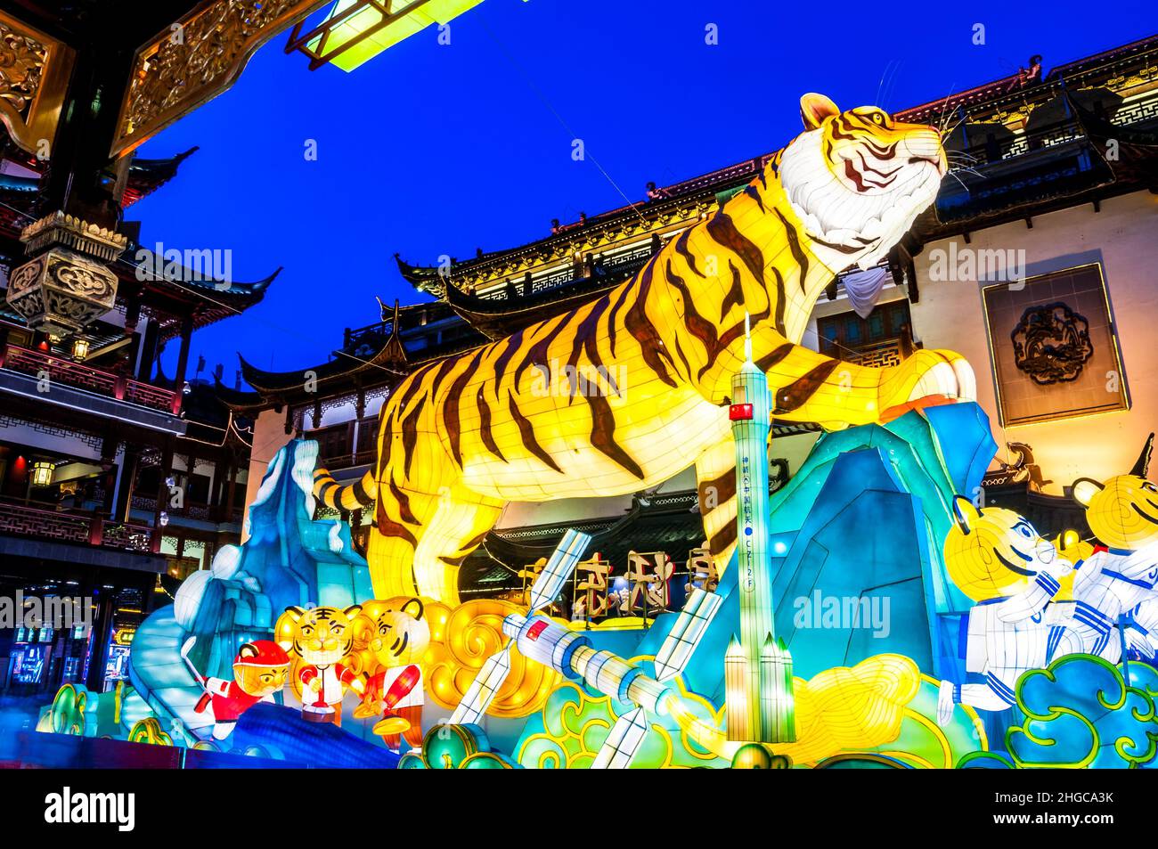 Year of the Tiger decorations for Chinese New Year in the touristy