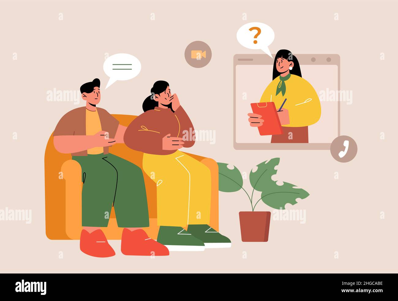 Psychologist and patients meeting on online therapy session. Vector