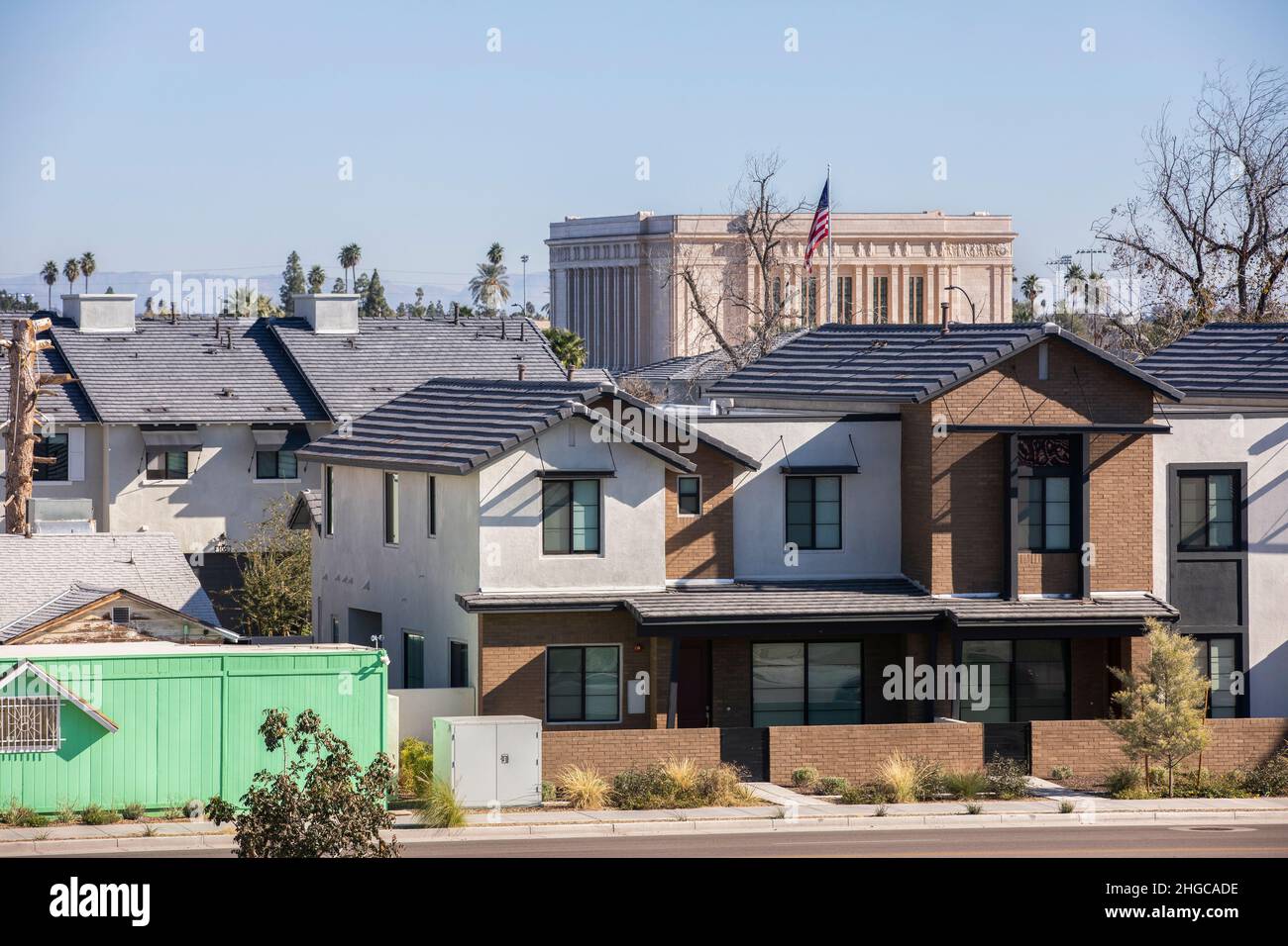 Daytime elevated view of dense housing in Mesa, Arizona, USA Stock