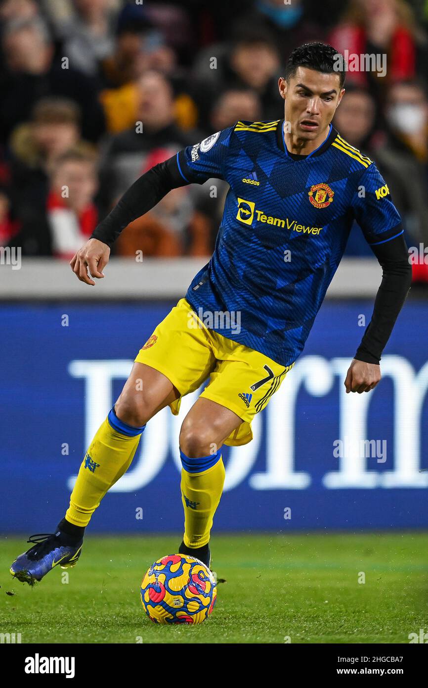 Cristiano Ronaldo #7 of Manchester United makes a break with the ball in, on 1/19/2022. (Photo by Craig Thomas/News Images/Sipa USA) Credit: Sipa USA/Alamy Live News Stock Photo
