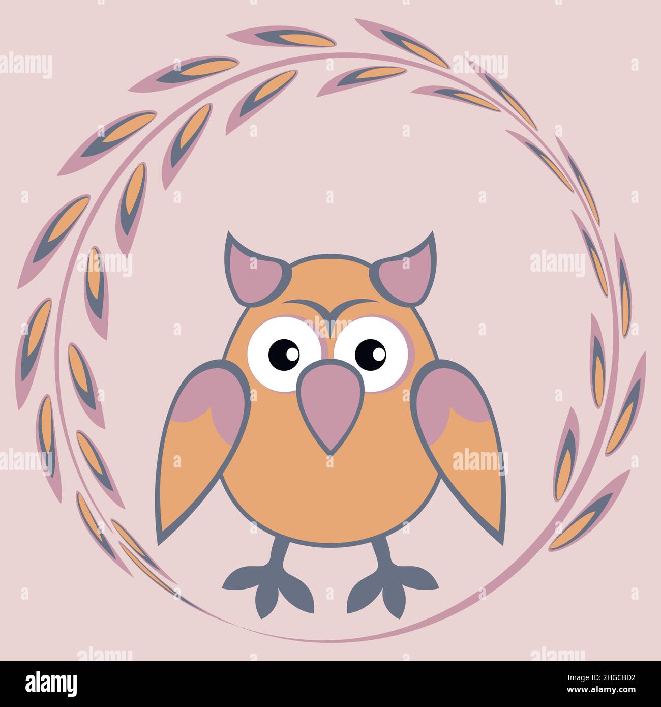 Illustration on a square background - cartoon styled owl, drawing of a ...