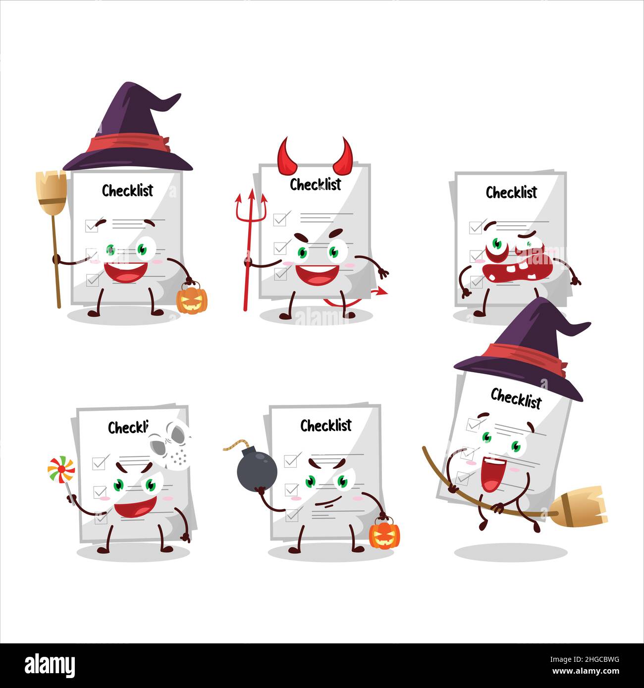 Halloween expression emoticons with cartoon character of paper sheet ...
