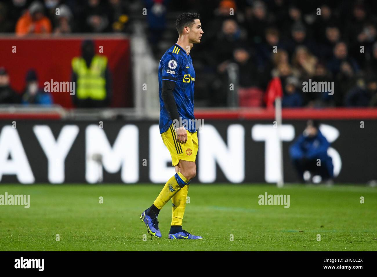 Cristiano Ronaldo #7 of Manchester United leaves the field after being substituted in, on 1/19/2022. (Photo by Craig Thomas/News Images/Sipa USA) Credit: Sipa USA/Alamy Live News Stock Photo