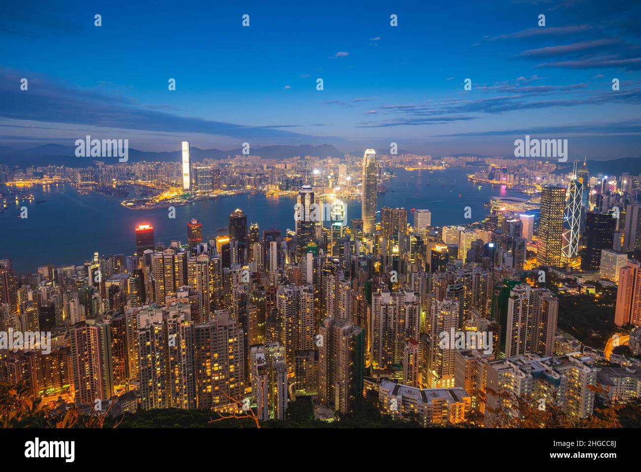 night view of hong kong from victoria peak in china Stock Photo