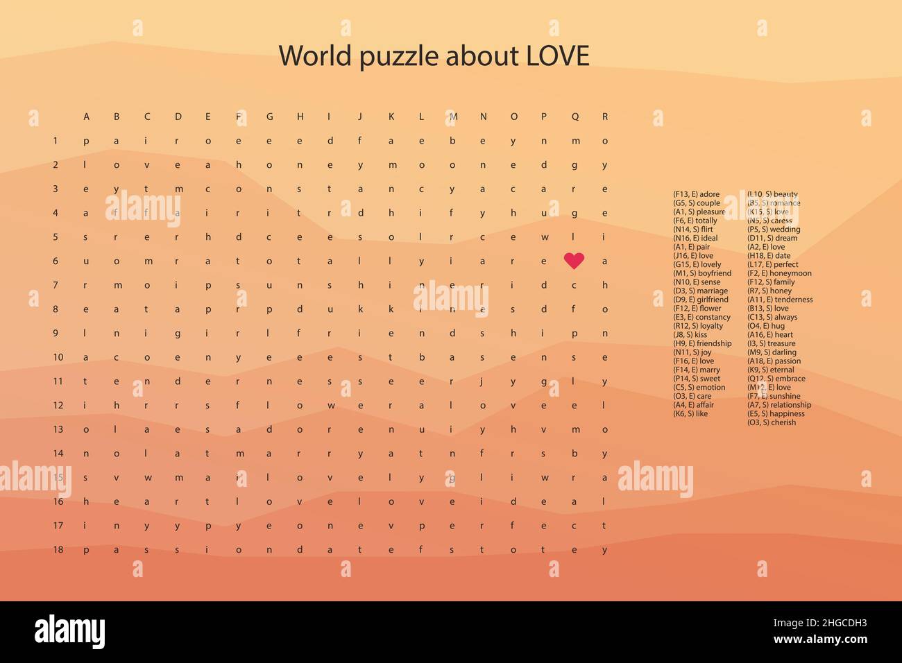 Valentines day word puzzle crossword find the listed words about love
