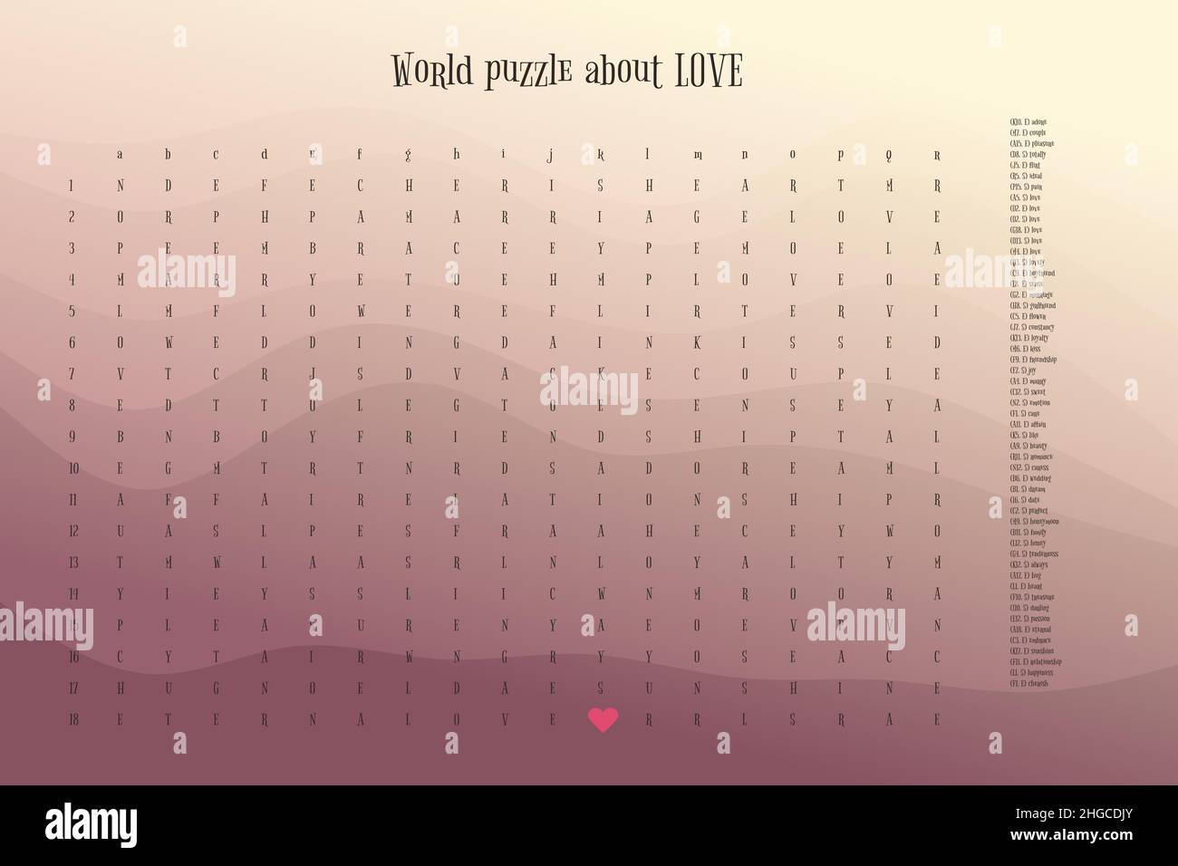 Valentines day word puzzle crossword find the listed words about love