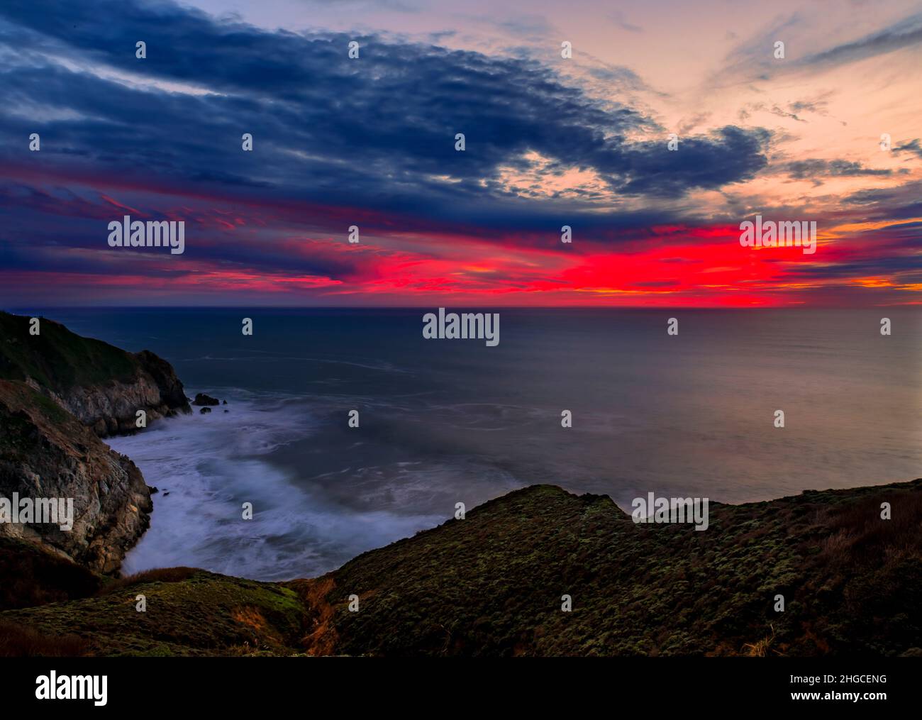 Rugged coastal cliffs by the Devil's Slide trail in California at ...