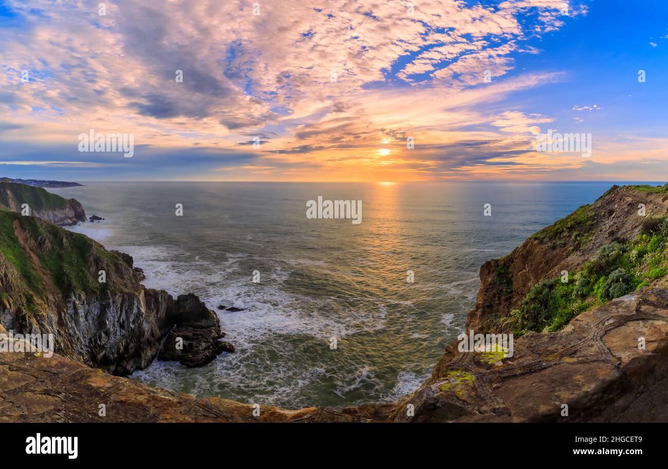 Rugged coastal cliffs by the Devil's Slide trail in California at ...