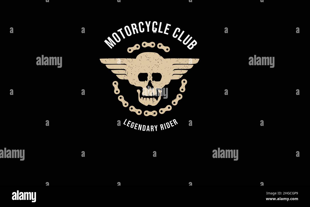 motorcycle club skull with rod  vintage motorcycle monogram text vector template Stock Vector