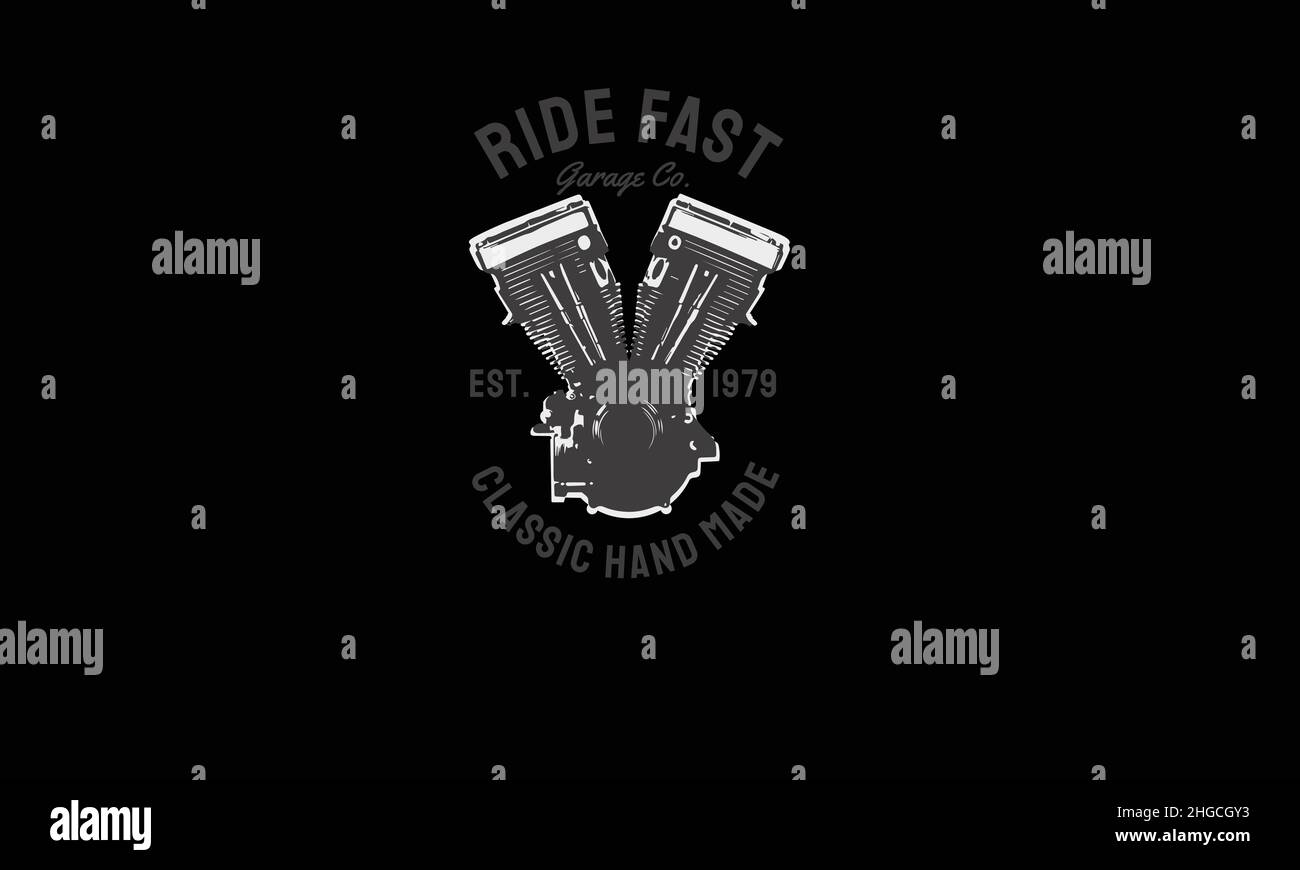 ride fast piston vintage motorcycle monogram text vector template Stock Vector