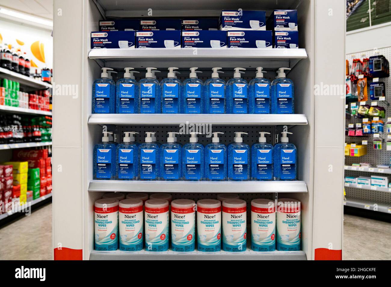 Flowflex COVID19 antigen athome rapid tests line the shelves of