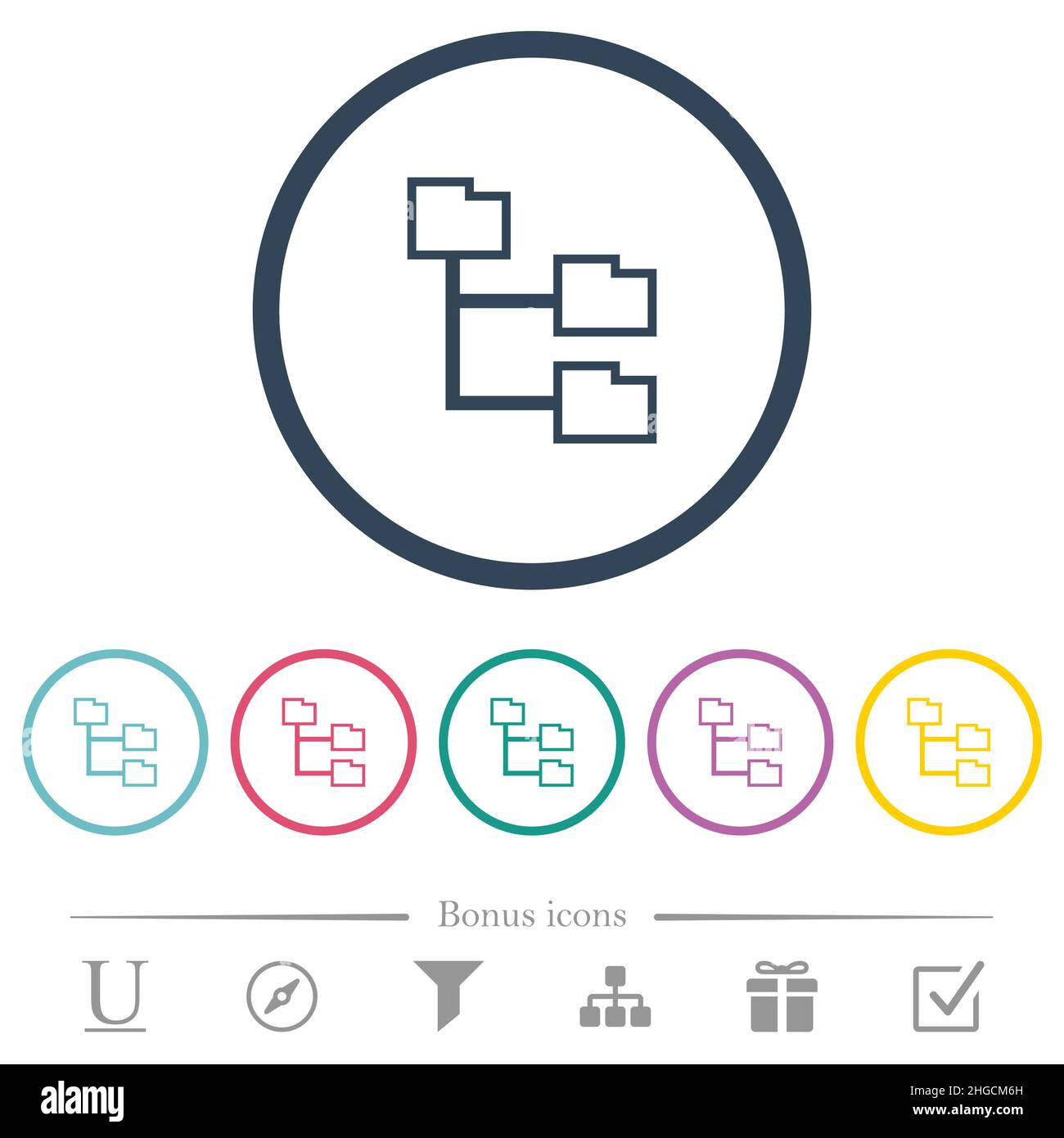 Folder structure outline flat color icons in round outlines. 6 bonus ...