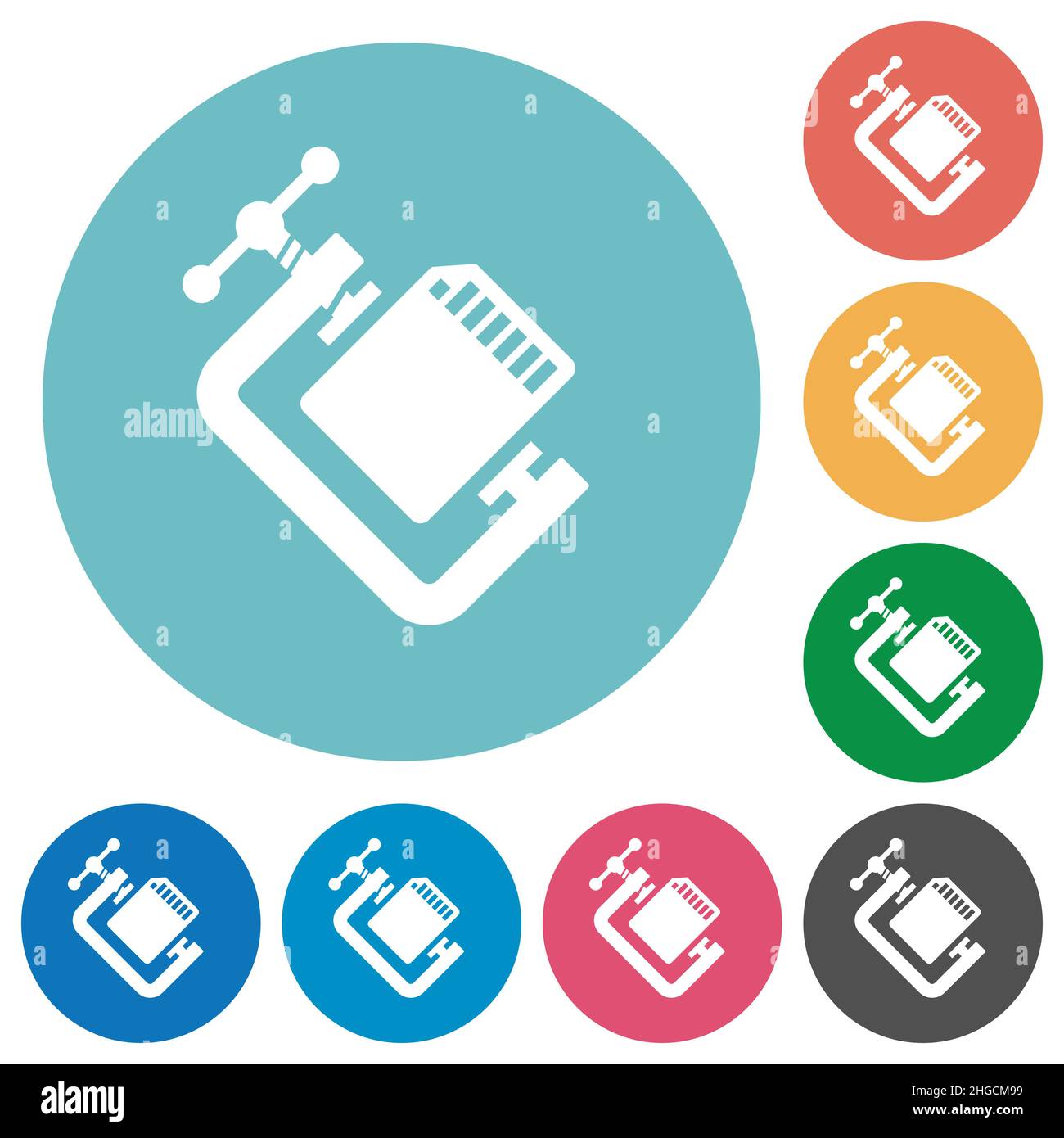 SD memory card compress solid flat white icons on round color backgrounds Stock Vector