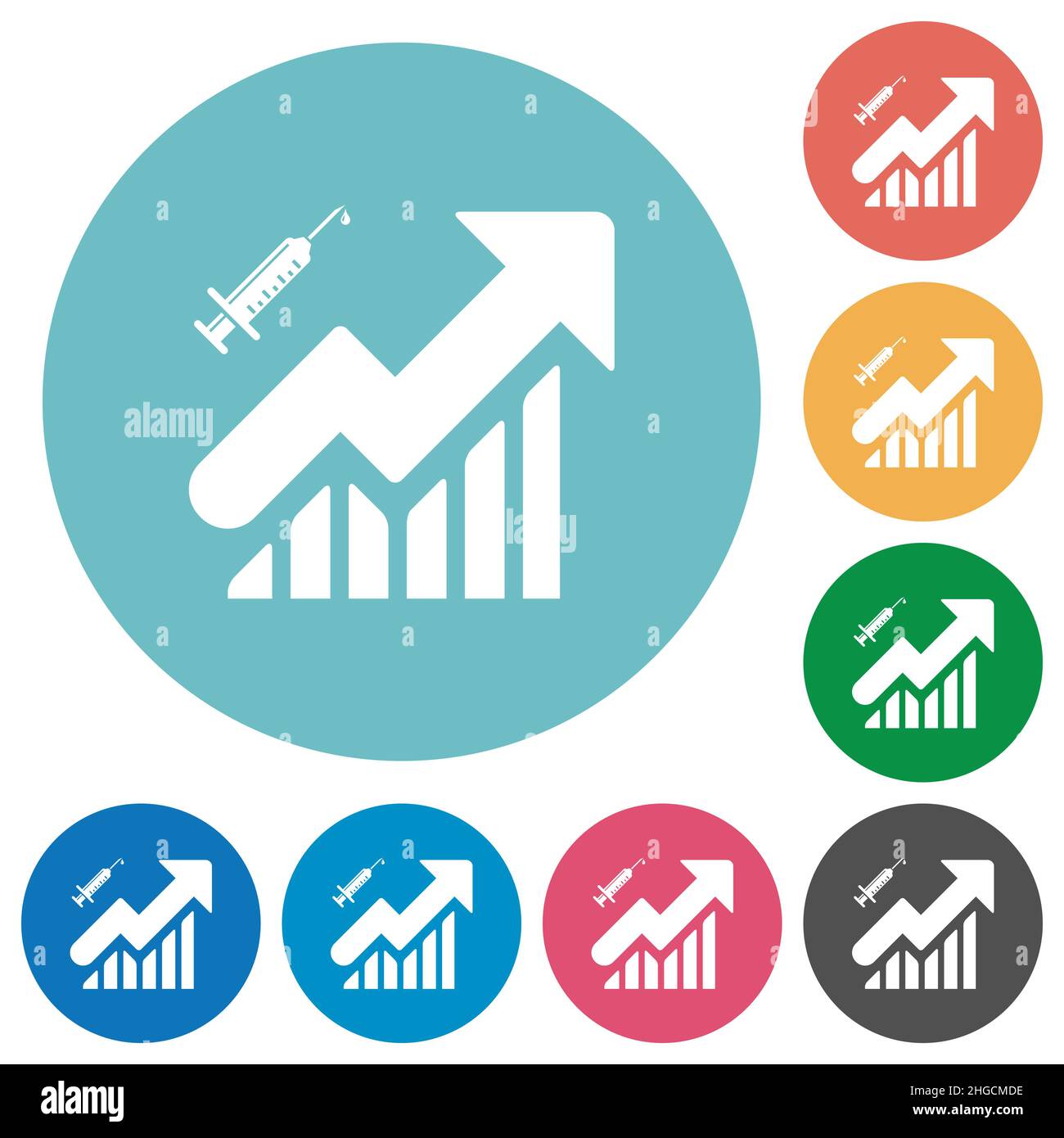 Vaccination graph flat white icons on round color backgrounds Stock ...