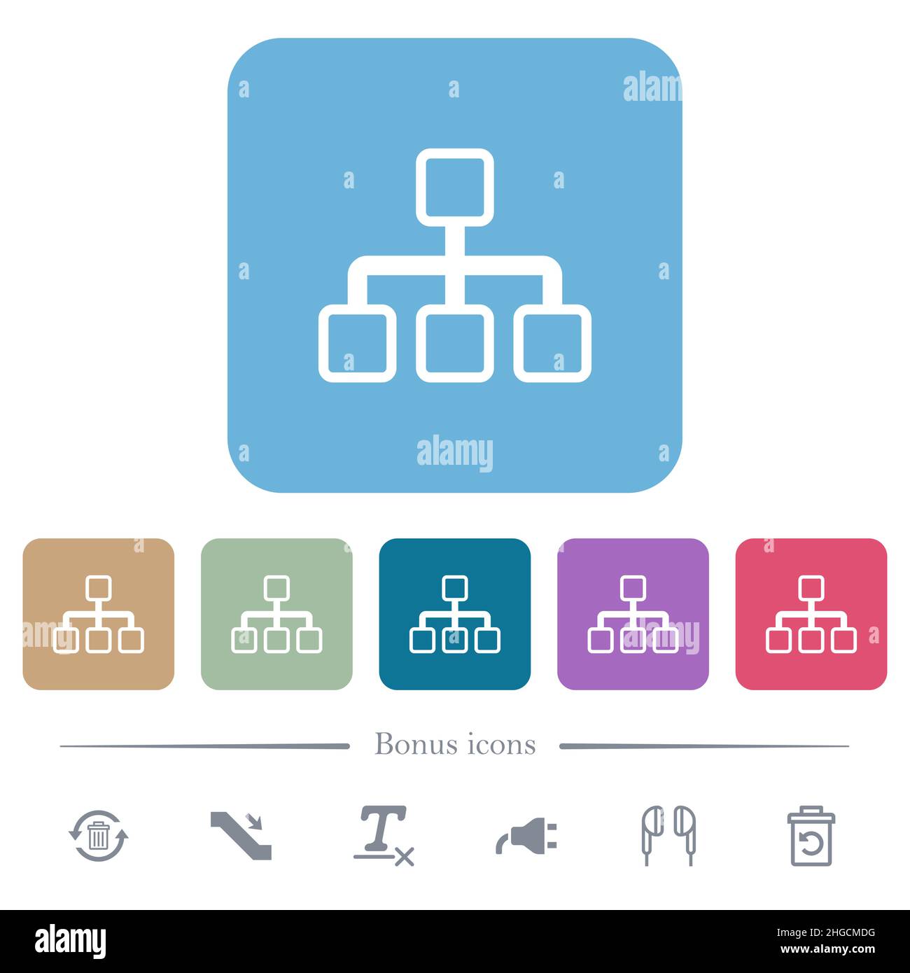 Network outline white flat icons on color rounded square backgrounds. 6 ...