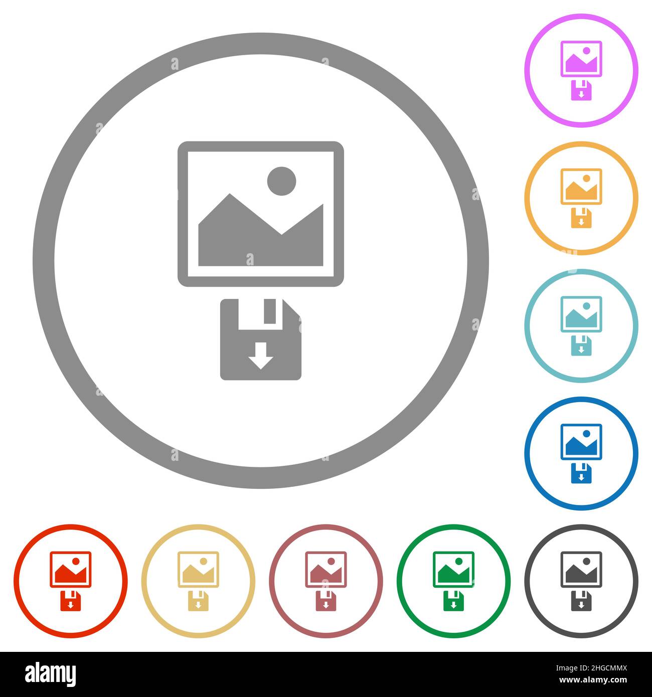 Save image to floppy disk flat color icons in round outlines on white ...