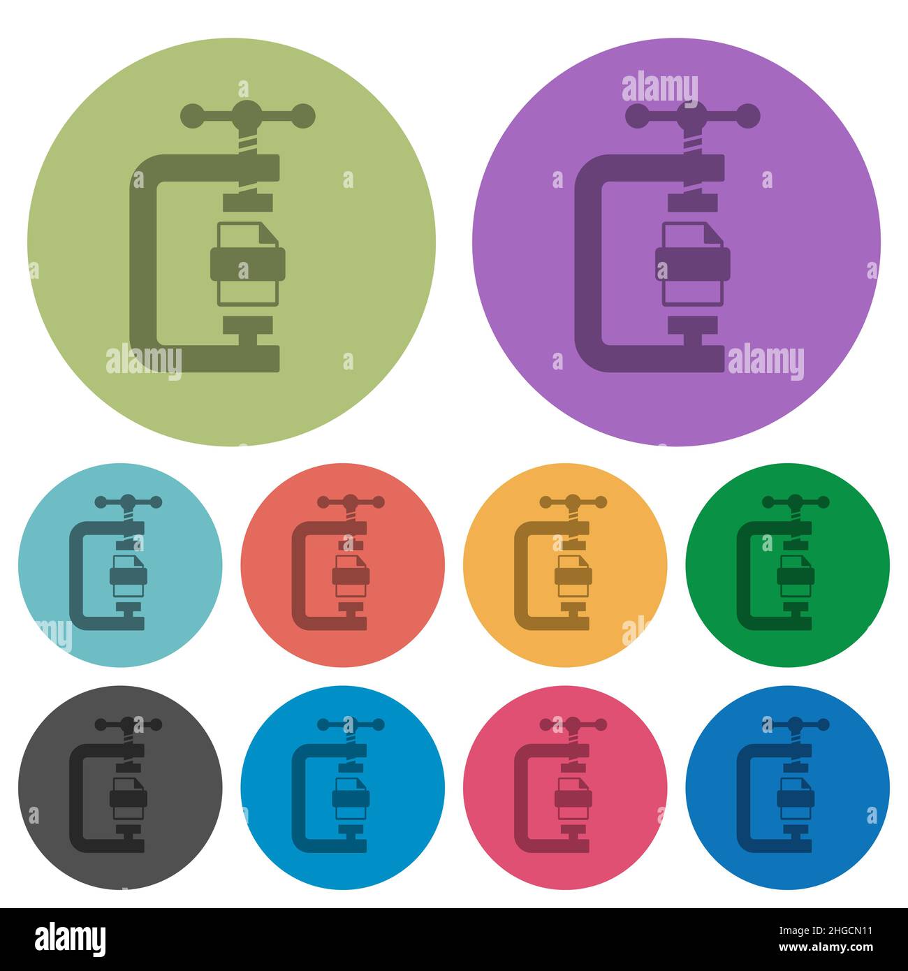 File compression solid darker flat icons on color round background Stock Vector
