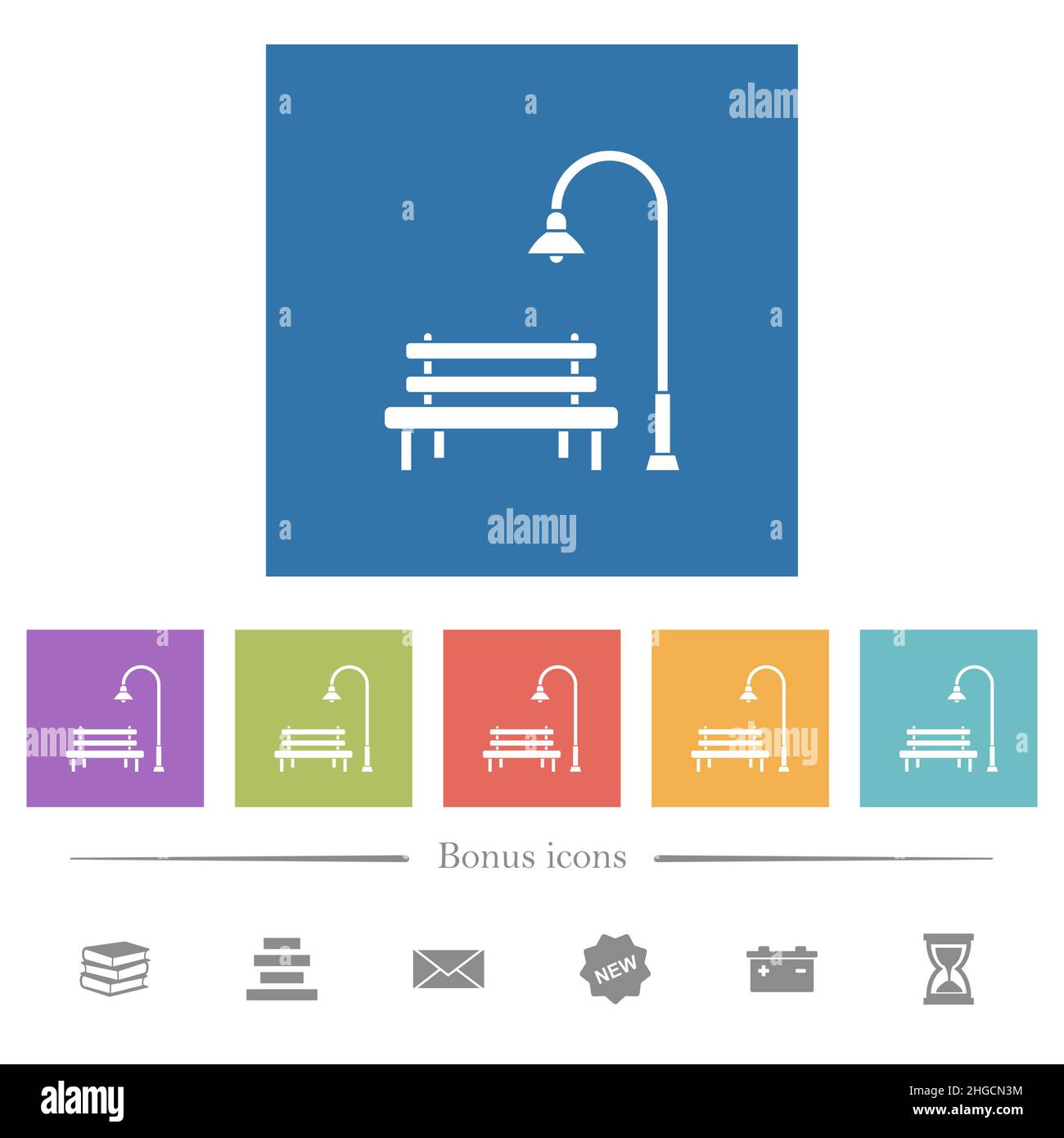 Park flat white icons in square backgrounds. 6 bonus icons included ...