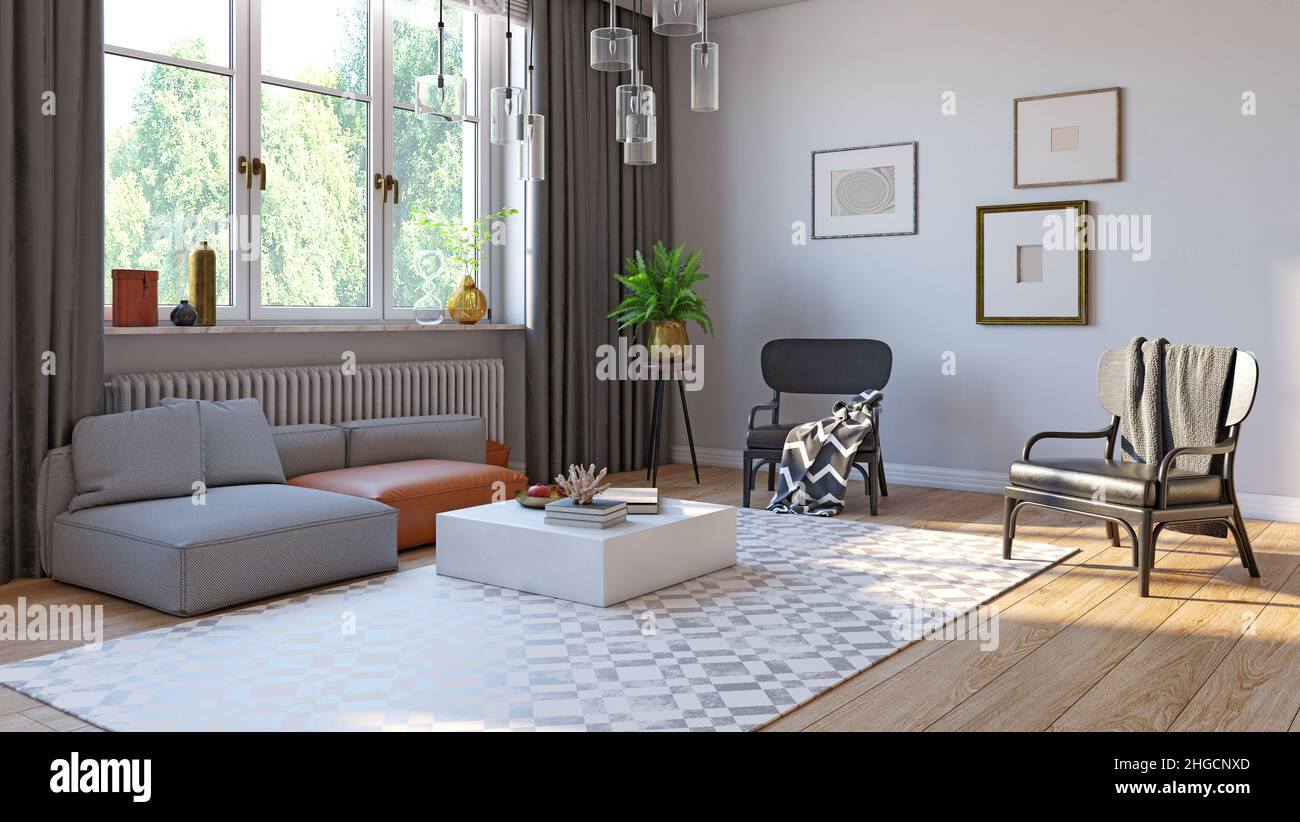 modern living interior. 3d rendering concept design Stock Photo - Alamy