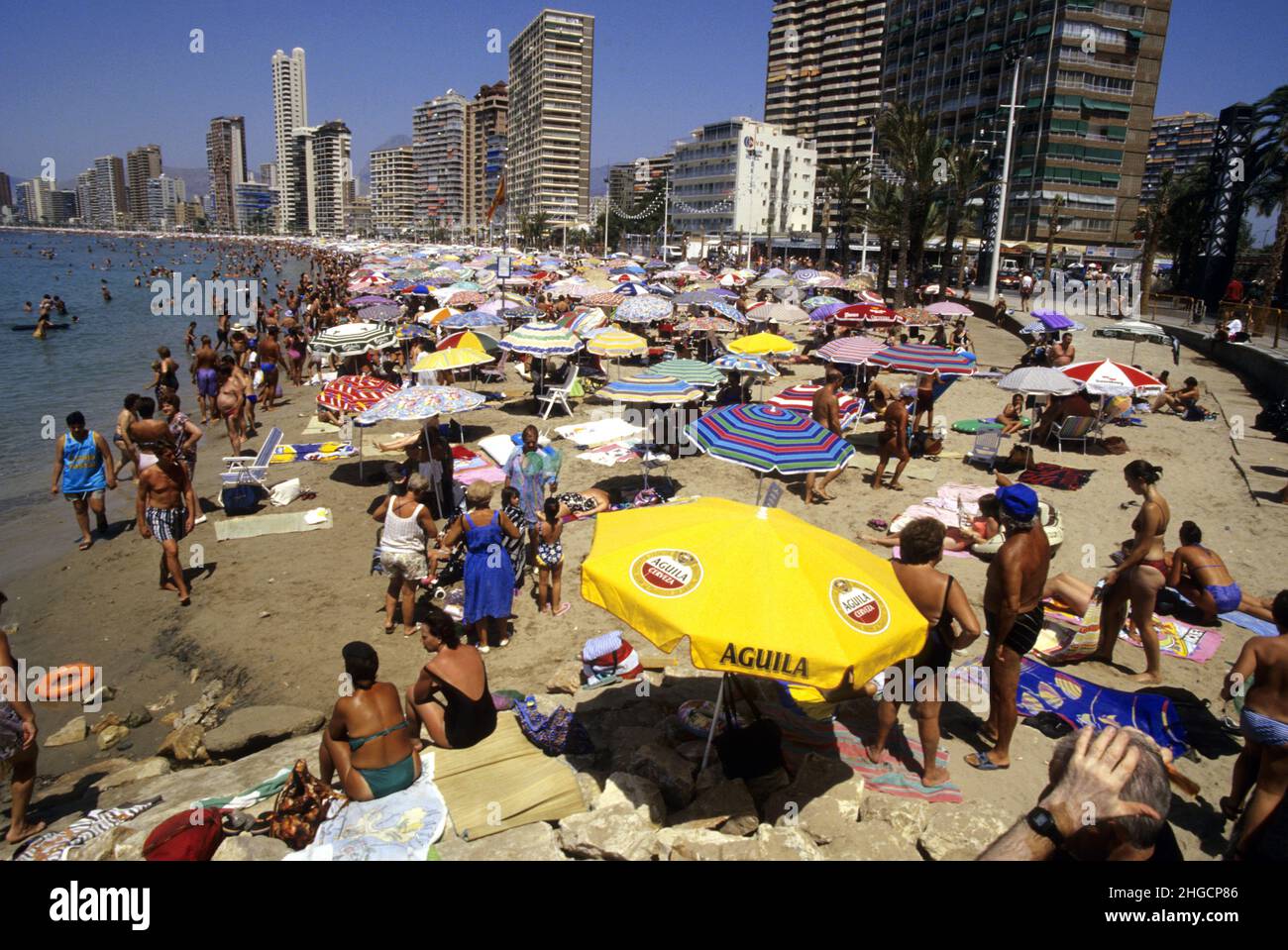 Spain holidays in Benidorm  crowded tourism on costa Blanca Stock Photo
