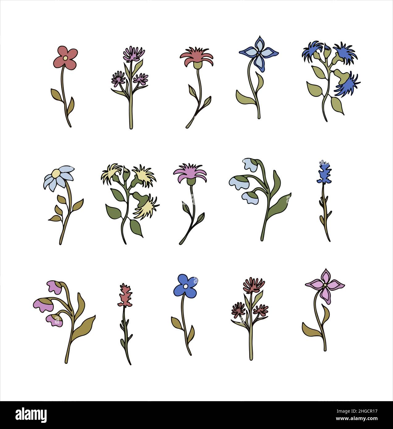 Floral vector doodle design elements. Hand drawn decorative leaves and ...