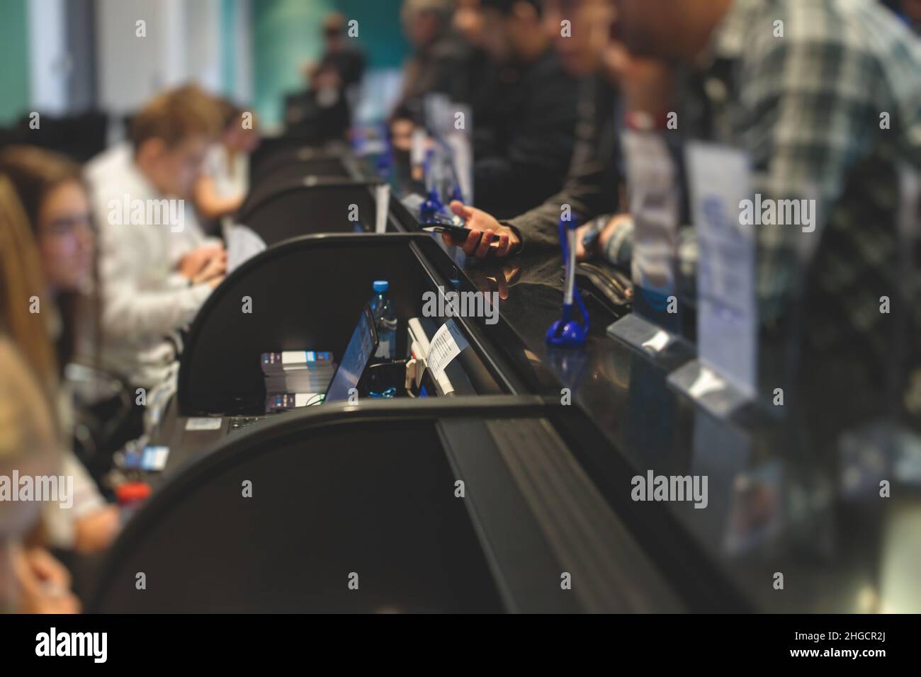 Receiving Name Process of checking in on conference congress forum event, registration ...