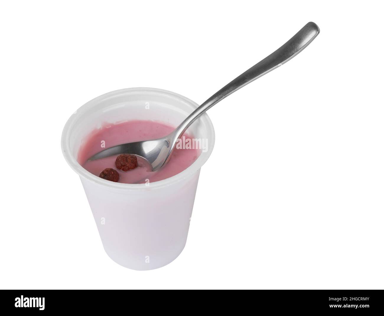 Plastic cup with yoghurt isolated on white background Stock Photo