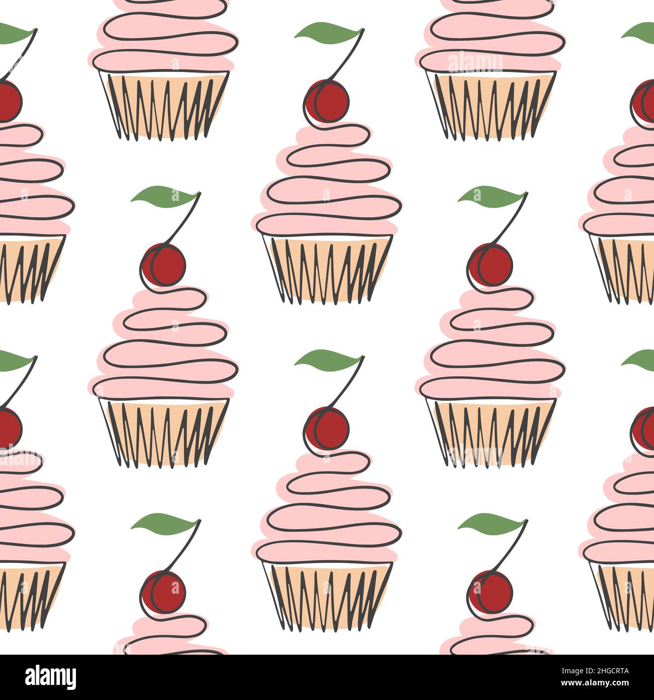 Cakes with cream and cherry seamless pattern vector illustration Stock ...