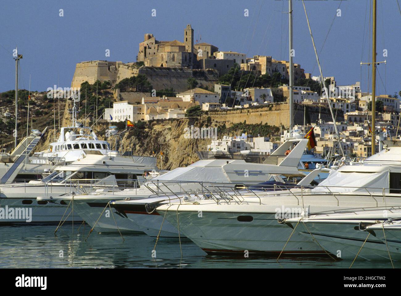 Spain baleares island Ibiza harbour yachts Stock Photo