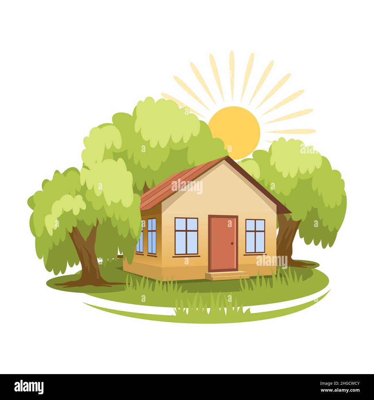 Summer landscape. House surrounded by trees Stock Vector Image & Art ...