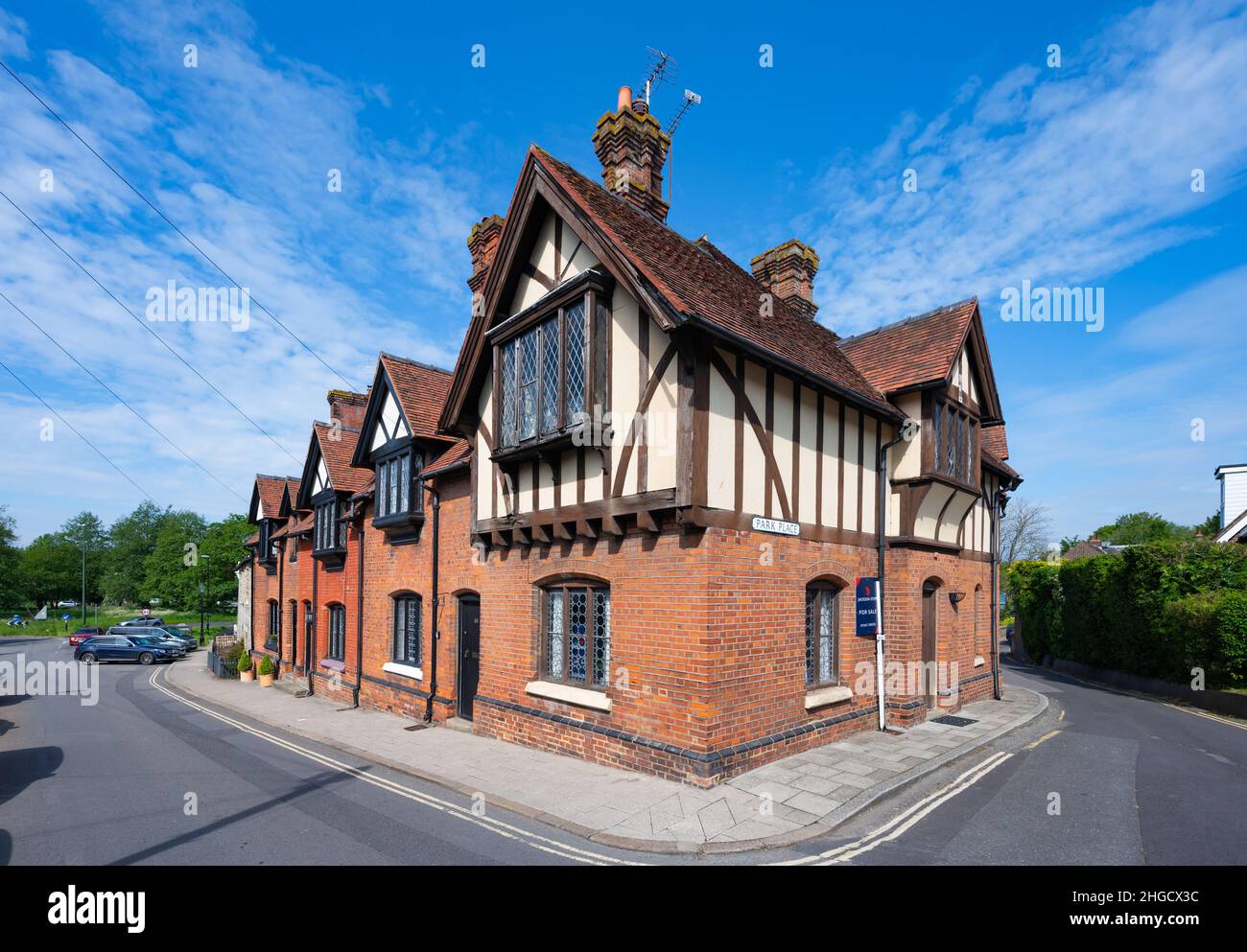 Large Tudor style house or housing terrace in Arundel, West Sussex, England, UK. Stock Photo