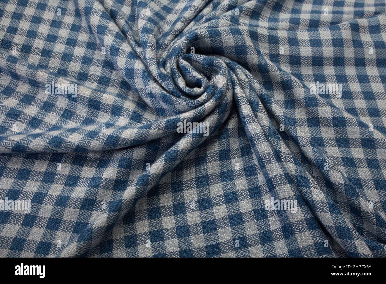 Close up of texture of hand woven plaid shawl, Thai cotton indigo dyed Stock Photo