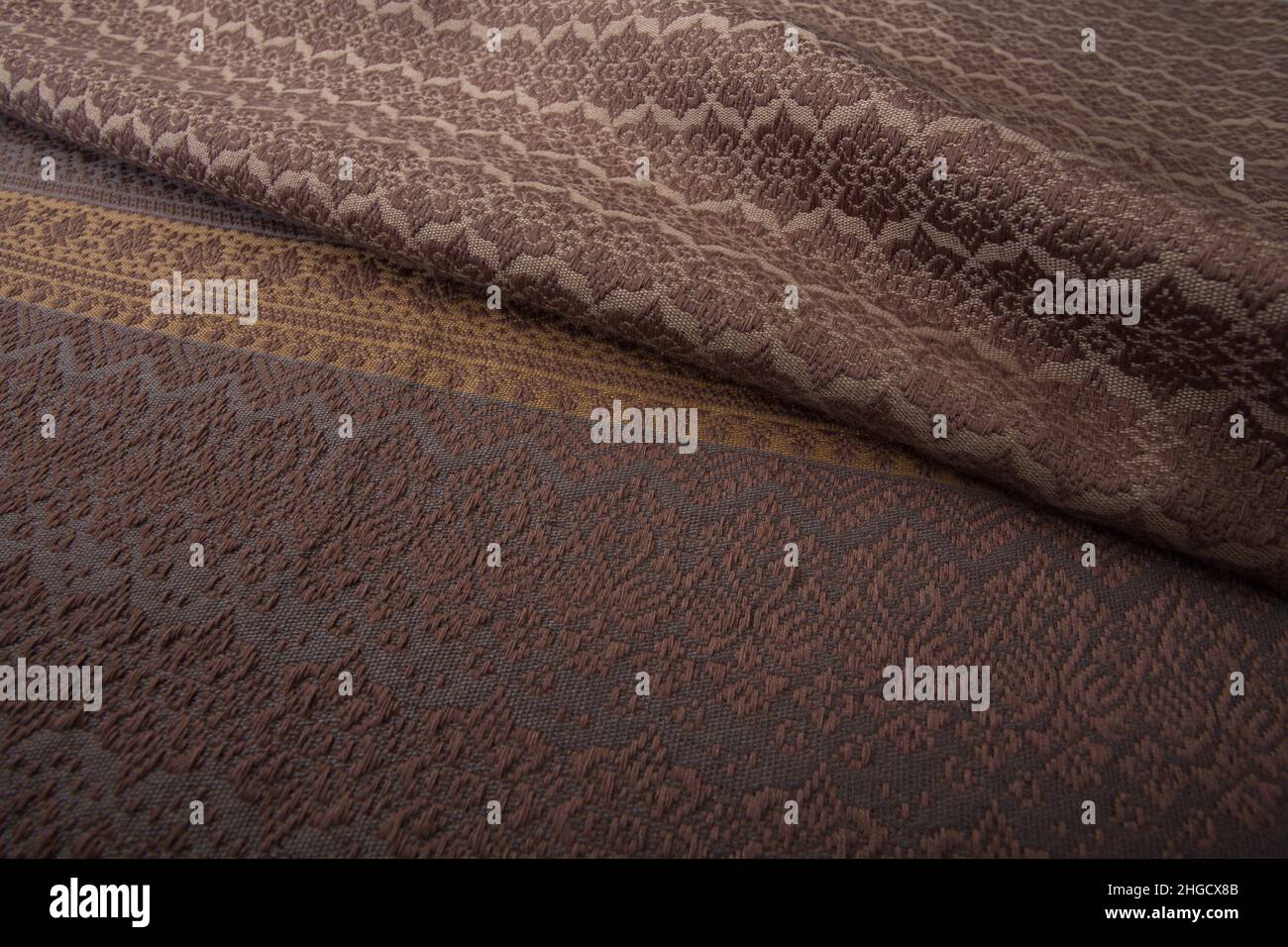 Close up of texture of Thai cotton knitted seamless pattern fabric. Thai cotton detail textured textile. Stock Photo