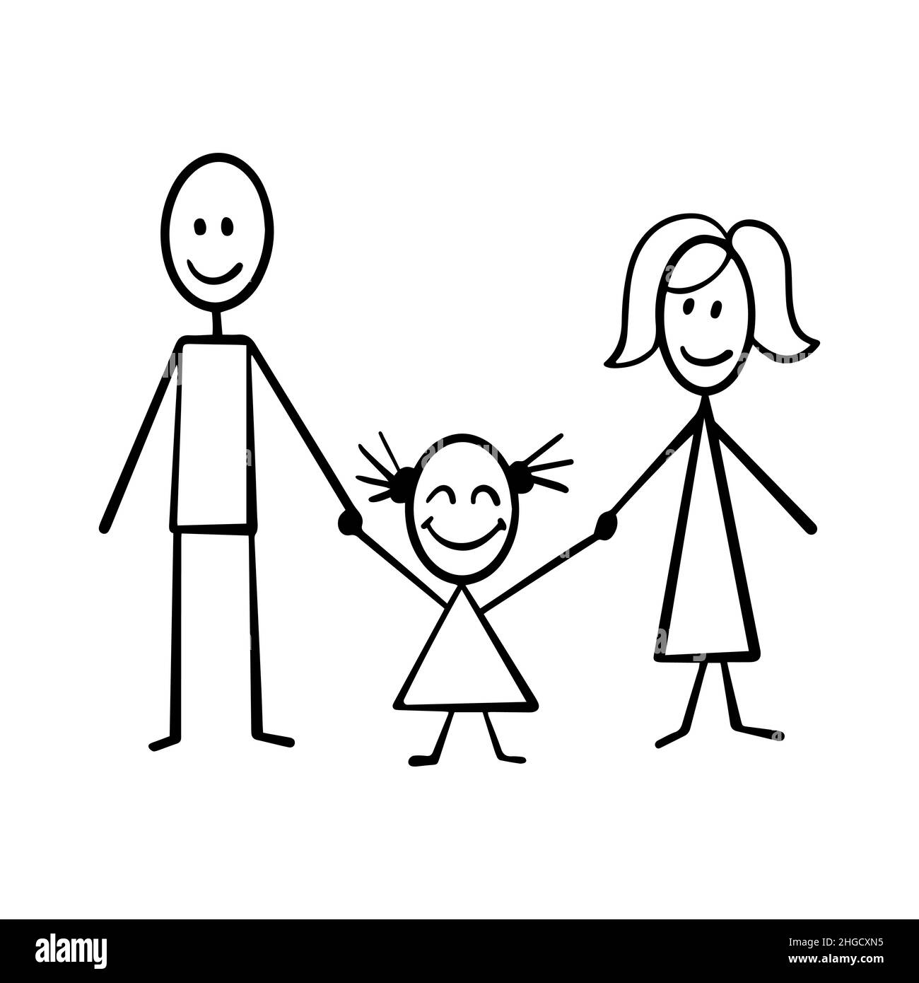 Cartoon parents daughter family Black and White Stock Photos & Images -  Alamy