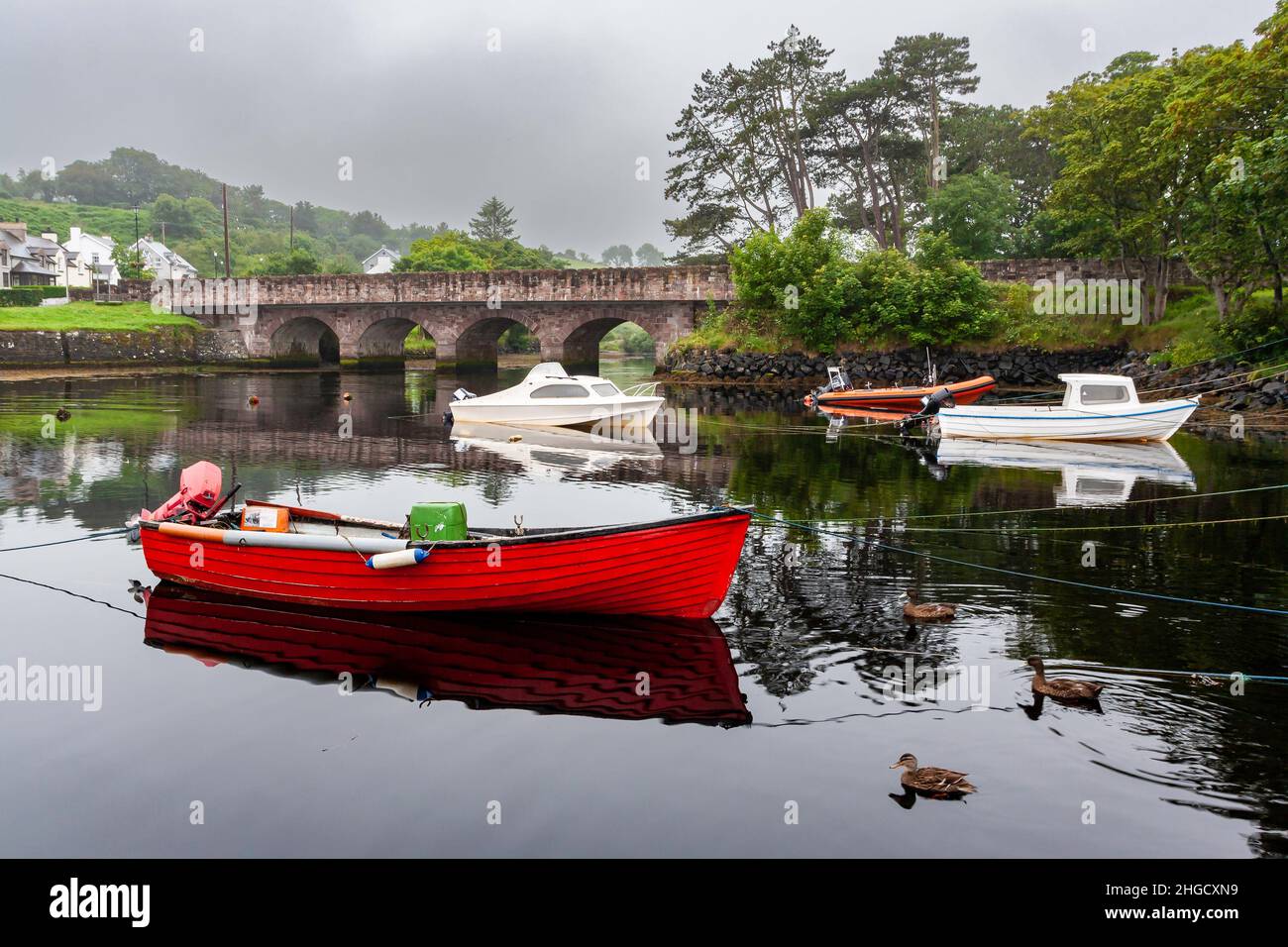 View of the Cushendun bay in a foggy morning Stock Photo